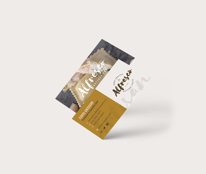 A stylish business card with a gold and white design, perfect for showcasing your brand.