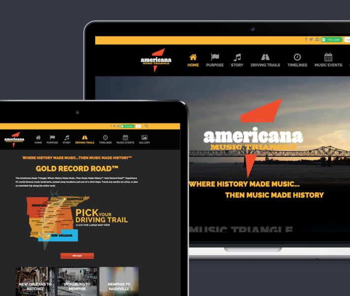 The americana brand website is displayed on a tablet and a phone.