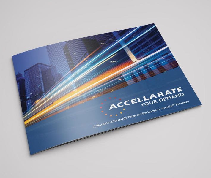 The Accelare brochure showcases their brand and design solutions.